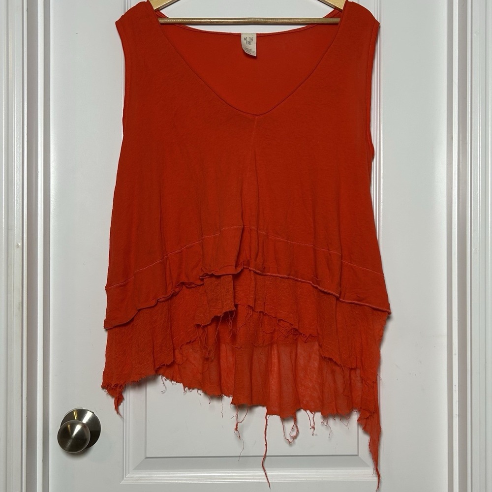 Free People We The Free Cotton Orange Oversized Raw Frayed Hem Peachy Tank Top